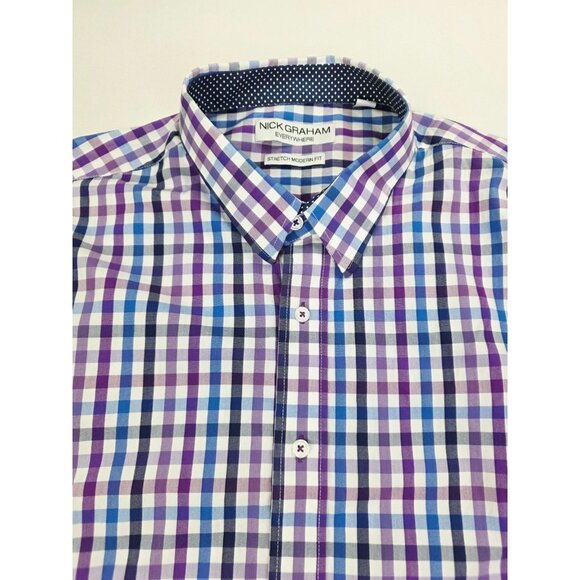 Nick Graham Size 18-18.5 36/37 2XL Men Stretch Modern Everywhere Fit Check Shirt - Picture 1 of 8